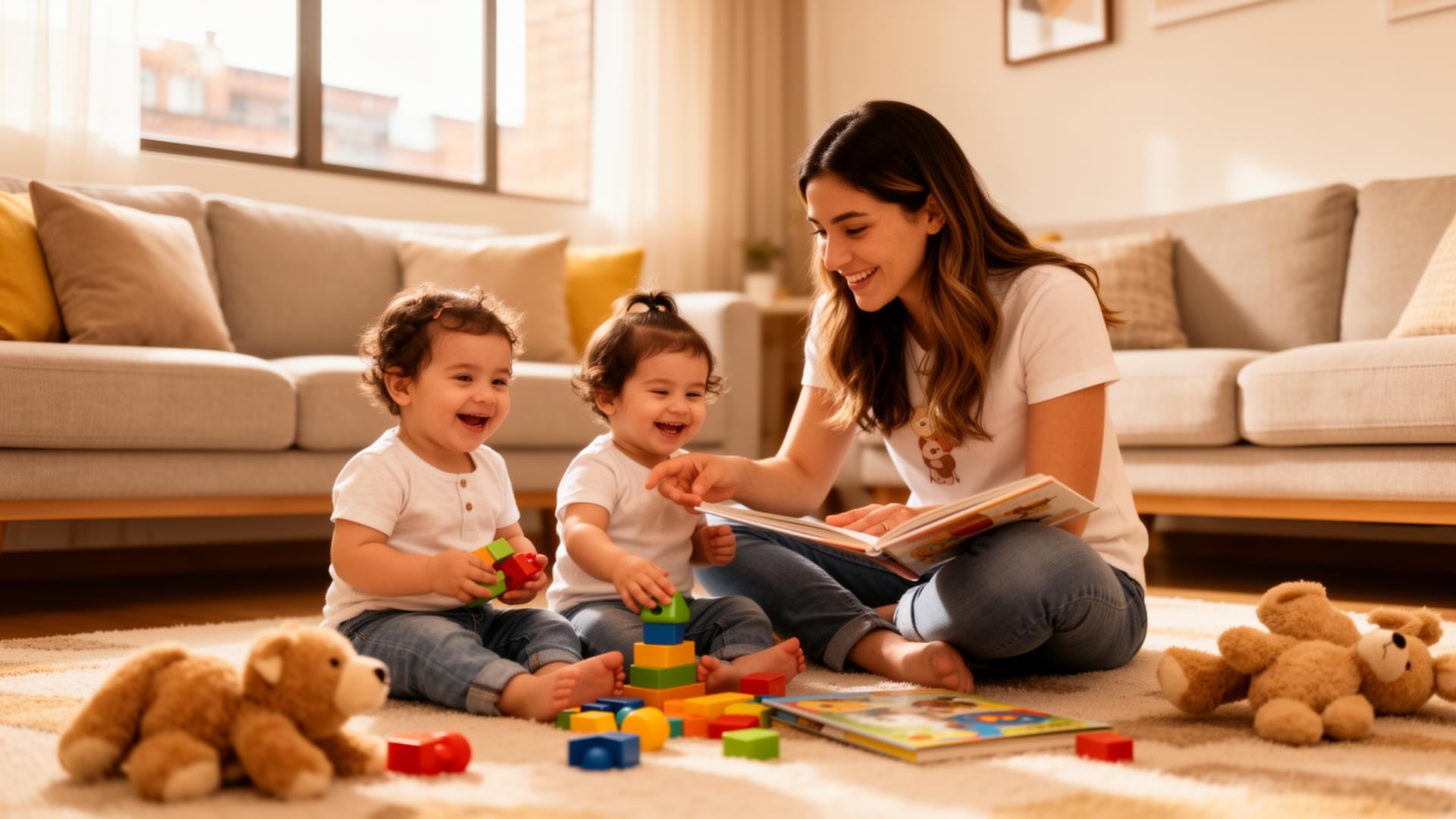 Babysitter playing with children